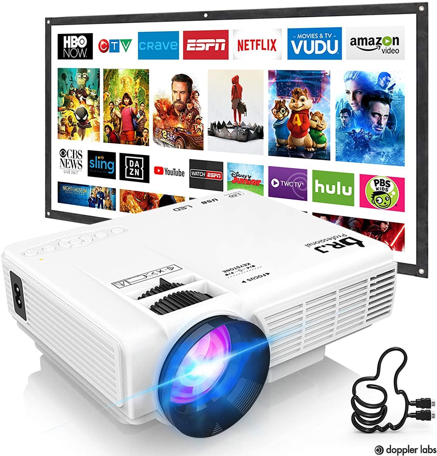VGA HDMI Crenova Upgraded iPad Video Projector iPhone LED Portable Projector with Carrying Box 1080P Supported HD Home Projector USB +80% Lumens Compatible with Fire TV Stick TF 